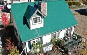 長野県長野市でフッ素塗装で屋根リフォーム　人気のディープグリーンで明るいおうちに！